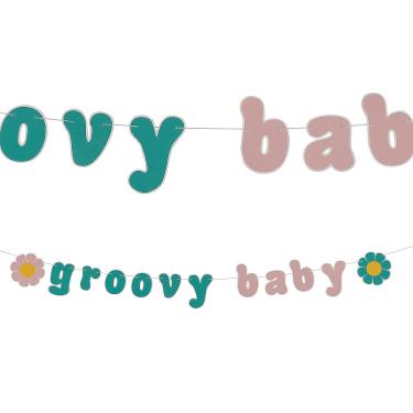 Imagem de Banner Groovy Baby' Pastel Cardstock, 1,8 m x 14,6 cm (1 unidade) - Ideal para chás de bebê, festas temáticas e celebrações