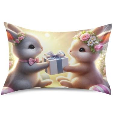 Imagem de Linda capa de almofada romântica de cetim de troca de coelhinho king queen padrão capa de travesseiro fofa refrescante para cama cuidados com o cabelo, tamanho padrão, 66 cm x 50 cm