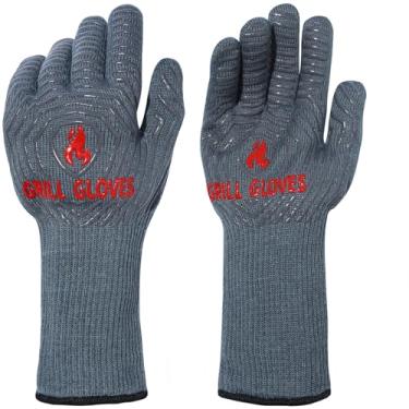 Imagem de QUWIN Luvas de churrasco, luvas de forno de 800 °C, resistentes ao calor extremo, luvas de silicone antiderrapantes, luvas de cozinha para churrasco, grelhar, cozinhar, assar - 1 par... (cinza,