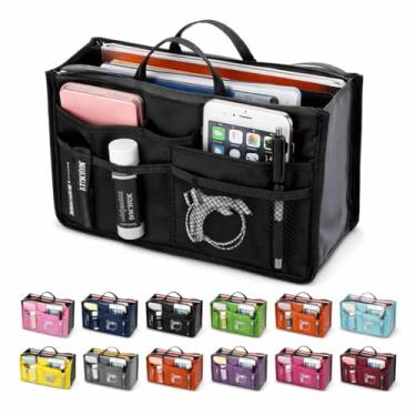 Imagem de Organizador de Bolsa para Maquiagem e Viagem, Preto, com Múltiplos Compartimentos para Tablet, Celular e Cosméticos