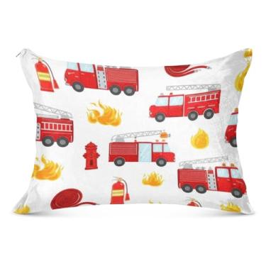 Imagem de Linda fronha decorativa de caminhões de bombeiros vermelhos com zíper para fronhas padrão Queen King capa de travesseiro grande e macia, tamanho Queen, 50,8 cm x 76,2 cm