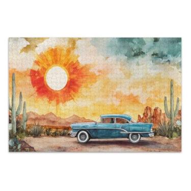 Imagem de Quebra-cabeças de carro Sunset Desert 1000 peças, quebra-cabeças de peças grandes para adultos, jogos para adultos e família