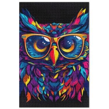 Imagem de Quebra-cabeça colorido de coruja com óculos adulto 500 peças engraçadas presentes paisagem quebra-cabeças arte brinquedo pintura
