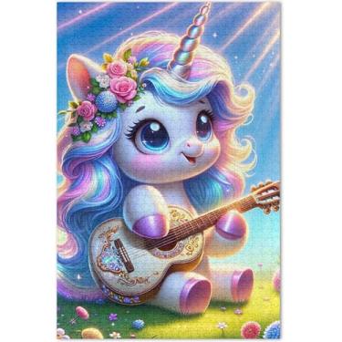 Imagem de Quebra-cabeça de guitarra de unicórnio fofo 1000 quebra-cabeças para adultos elefante branco natureza paisagem floral