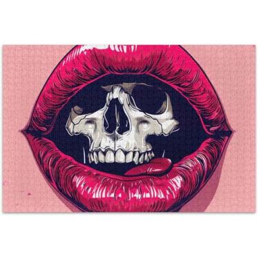 Imagem de Quebra-cabeça rosa de boca aberta com caveira, 500 peças, presentes para adultos, para amantes de quebra-cabeças, divertidos, decoração de arte, pintura