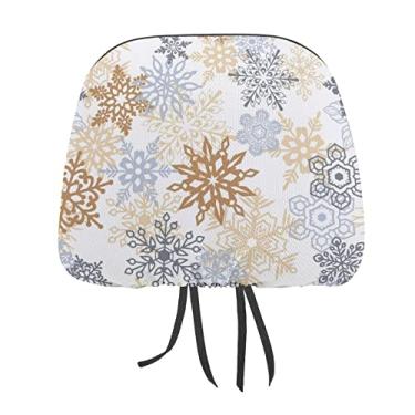 Imagem de Flocos de neve de Natal sem costura padrão dourado preto em branco 1 peça capa protetora universal para encosto de cabeça de carro, capa macia para encosto de cabeça de carro, acessórios de decoração