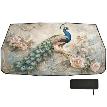 Imagem de Guarda-sol de flor de pavão para para-brisa de carro cobertura completa proteção solar 147 x 75 cm acessórios de carro interior