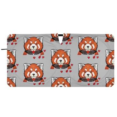 Imagem de Guarda-sol personalizado com corações de panda vermelho cinza para para-brisa de carro protetor solar de caminhão dobrável engraçado para para-brisa dianteiro de carro, 81 cm x 157 cm
