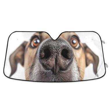 Imagem de Personalizado engraçado marrom cachorro nariz close-up carro pára-brisa para-sol bonito universal dobrável automotivo pára-brisa animal floral M, 139.7 cm x 70.1 cm