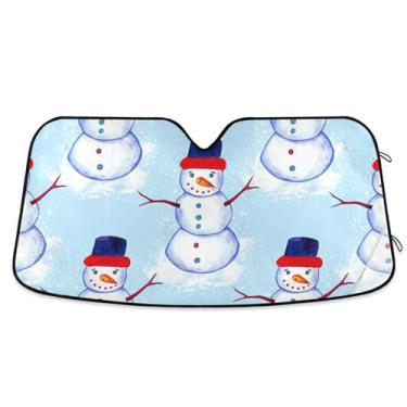 Imagem de Guarda-sol de carro azul boneco de neve personalizado bonito para-brisa caminhão dobrável sombra de carro para para-brisa dianteiro M, 139,7 cm x 70,1 cm