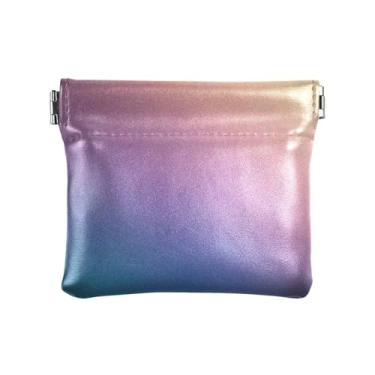 Imagem de Carteira feminina azul rosa lilás amarelo gradiente carteira de couro PU para dinheiro, pequena bolsa de moedas masculina, Azul rosa lilás amarelo dégradé, one size, Minimalista moderno