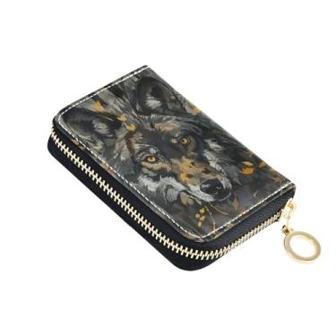 Imagem de Carteira feminina de couro com zíper com bloqueio de RFID, carteira masculina de camuflagem de lobo com bolso para moedas