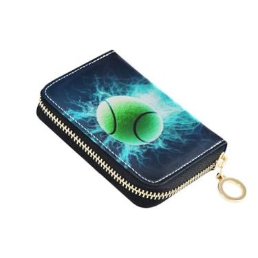 Imagem de Carteira feminina de couro com porta-cartões com bloqueio de RFID pequena bolsa de moedas com zíper desenho animado bola verde preta