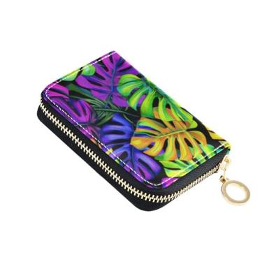 Imagem de Carteiras femininas engraçadas com porta-cartões de crédito com bloqueio de RFID, vibrantes folhas de monstera, carteira masculina com bolso para moedas