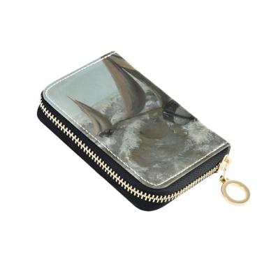 Imagem de Carteira feminina com estampa de courbet para navio à vela marítima com zíper em torno de porta-cartões com bloqueio de RFID pequena bolsa de moedas com zíper