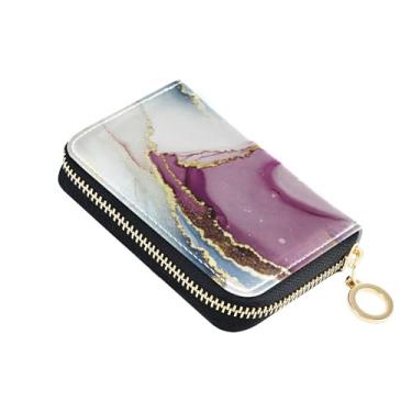 Imagem de Carteira feminina com zíper, protetor de cartão de crédito, bloqueio RFID, abstrato, roxo, branco, porta-moedas, bolsa com zíper