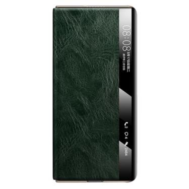 Imagem de POYUFRG Capa flip para Huawei Mate X7, capa galvanizada de couro genuíno com padrão de cera a óleo retrô fina, verde, Mate X7
