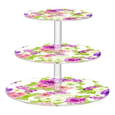 Imagem de Suporte de cupcake rosa, roxo, floral, branco, 3 camadas, para festa, copo de acrílico, torre de bolo, suporte de servir para festas, sobremesas, desenho animado, formatura