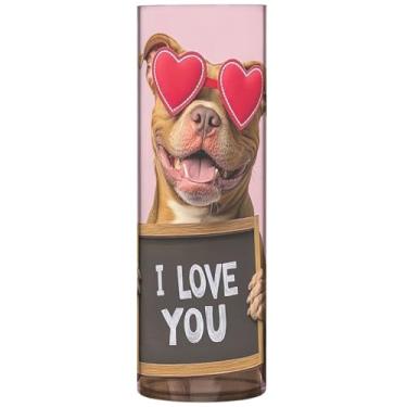 Imagem de Vaso cilíndrico para mesa decorativo fofo cachorro coração dos namorados vaso redondo fofo personalizado decoração de quarto estética, 30 cm x 9,9 cm