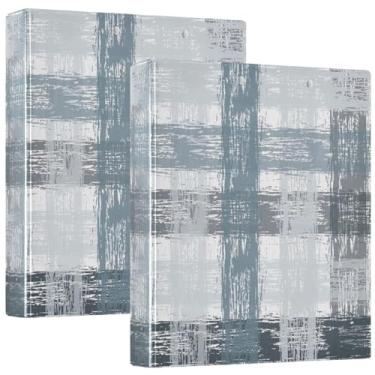 Imagem de Fichários personalizados de tartã xadrez azul cinza 3 anéis de 3 cm comporta 200 folhas, fichário de escritório com anel redondo, 31,5 x 27 x 6 cm, 1 pacote