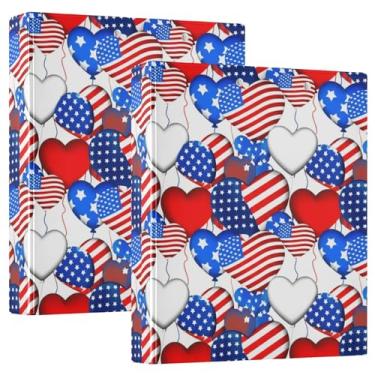 Imagem de Balões de coração personalizados Patriotic America Fichários de três anéis 1,5 polegadas, 200 folhas, fichário de receitas de anel redondo, 31,5 x 27 x 6 cm, pacote com 2