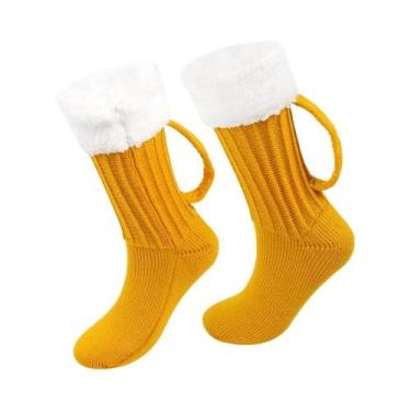 Imagem de Meias De Cano Médio Unissex De Tricô Felpudas Com Estampa De Caneca De