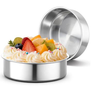 Imagem de Beasea Forma de bolo de 15 cm, pacote com 2 formas redondas de aço inoxidável, formas de bolo de queijo, conjunto de formas para bolos de aniversário, casamento, resistente, fácil de limpar, fundo