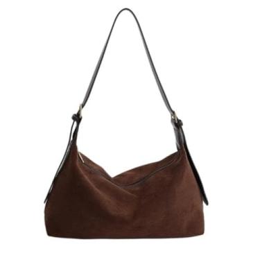 Imagem de Bolsa de outono de camurça, bolsa de ombro transversal, bolsa de camurça marrom, moderna e desleixada sintética para mulheres, Café, One Size