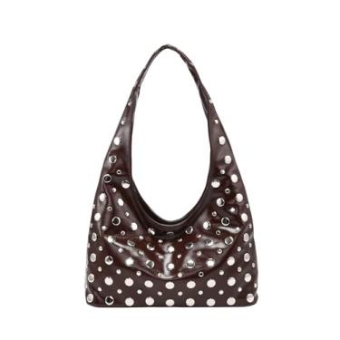 Imagem de SweatyRocks Bolsa feminina Y2k Crescent Hobo Punk Studded Shoulder Satchels PU Leather Underarm Tote Handbag, Marrom, One Size, Macio