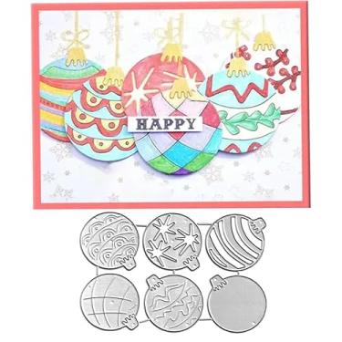 Imagem de Conjunto de 6 peças de bolas de Natal, moldes de metal, moldes de corte de bolas de Natal, estênceis para fazer você mesmo, cartões de scrapbooking, álbum de fotos, moldes decorativos de papel em