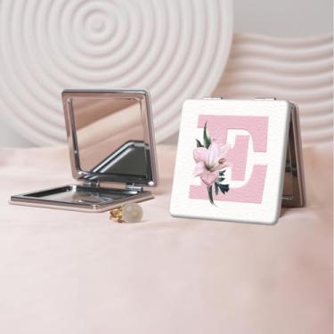 Imagem de Espelho de maquiagem portátil estilo carta minimalista, mini espelho de maquiagem portátil dobrável, espelho de bolso flip de dupla face com ampliação, adequado para todos em várias ocasiões