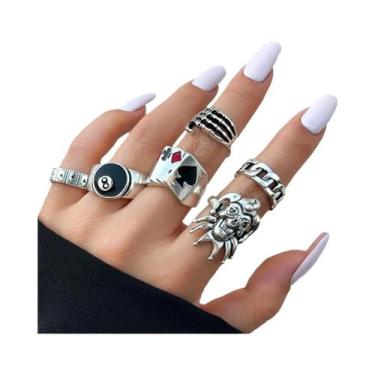 Imagem de Conjunto De Anéis Vintage Com Caveira, Fantasma, Garra E Palhaço Para 