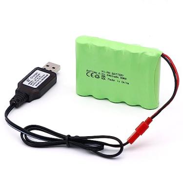 Imagem de SHAWOROCE Bateria recarregável Ni-MH Ni-MH 2400mAh 6V para carro RC caminhão de brinquedo elétrico SUV 4X4 construção dumper controle remoto AA bateria com cabo de carregamento USB (conector JST)