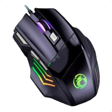 Imagem de Mouse Gamer RGB DPI Com 7 Botões Sem Fio Sensor Preto HERO Programáveis Sensor Óptico Resolução Máxima 3200 DPI Retroiluminação LED 7 Cores Conexão USB Cabo Nylon 1,40 Metros
