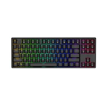 Imagem de Teclado mecânico para laptop com modos de retroiluminação RGB com fio 87 teclas retroiluminado teclado mecânico para jogos PC Gamer computador laptop teclado de computador (cereja: amarelo) (marrom)