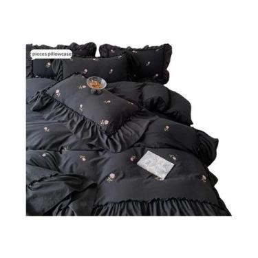 Imagem de Conjunto De Capa De Edredom Estilo Princesa Com Bordado De Rosa 3 Peça