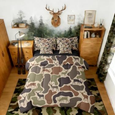 Imagem de Erosebridal Jogo de cama camuflado de veado em uma bolsa, 7 peças, camuflagem, caça, veado, verde, militar, exército, acampamento, vida selvagem, conjunto de lençol com edredom