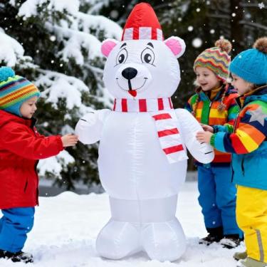 Imagem de TRMESIA Decoração inflável de urso de Natal de 1,8 m, com luzes LED, decoração de férias internas e externas, linda decoração de Natal para jardim, atmosfera festiva, perfeita para decoração de festa
