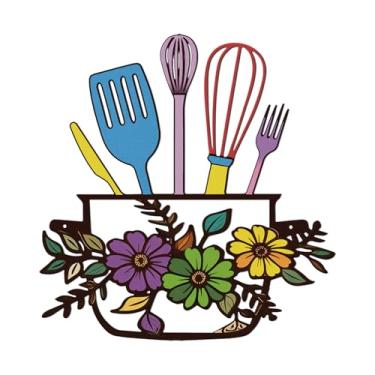 Imagem de DUOOLN Placas de cozinha de metal, decoração de parede, arte moderna de linha de utensílios de cozinha, imagens de pendurar em casa rústica, placa de casa de fazenda, para Mardi Gras, Páscoa, sala de