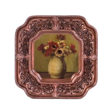 Imagem de S GMOMENT Porta-retratos vintage pequenos 7,5 x 7,5 cm, mini molduras quadradas antigas com vidro frontal ornamentado, decoração de casa vitoriana para mesa e parede, tamanho carteira, decoração de