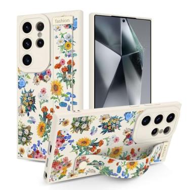 Imagem de Jefonha Capa para Samsung Galaxy S24 Ultra 6,8 polegadas lançado em 2024, capa de silicone com alça para mulheres meninas lindas flores florais suporte ajustável capa protetora para S24 Ultra, óleo de