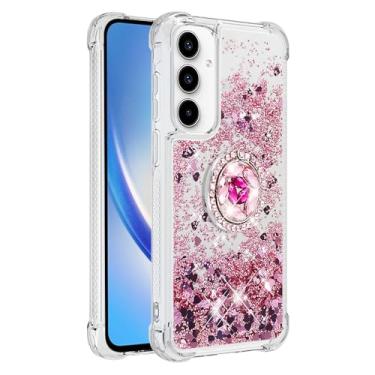 Imagem de Eilkmcre Capa para Samsung Galaxy A36 5G com suporte de anel, glitter transparente brilhante areia movediça fluindo líquido TPU macio à prova de choque capa protetora para celular para Samsung Galaxy