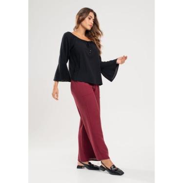 Imagem de Blusa Ciganinha Manga Longa Flare Viscolinho Preto Salvatore, Preto, G