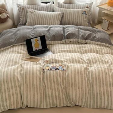 Imagem de Jogo de lençóis de algodão e cânhamo bordados, estampa sólida de desenho animado, confortável e macio, com capa de edredom e lençol de baixo, 6 x 1,8 m, conjunto de 4 peças