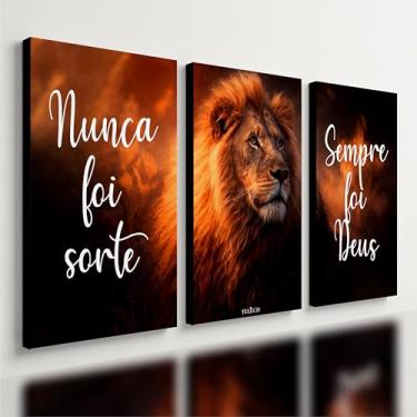 Imagem de Kit3 Quadro Decorativo Leão de Judá Jesus Gospel Deus Cristã Qualidade Premium Moderno Luxo (40x28cm)