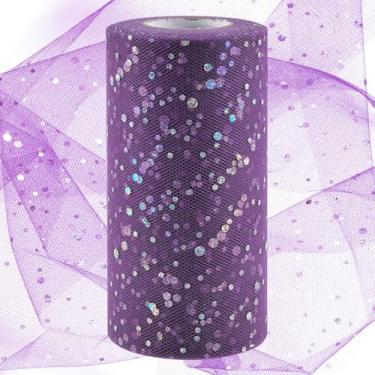 Imagem de Swpeet Rolo de tecido de tule de amoreira de 6 polegadas por 50 metros, fita de tule brilhante de bobina de tecido, bobina de poliéster de malha para festa de aniversário faça você mesmo decorações de