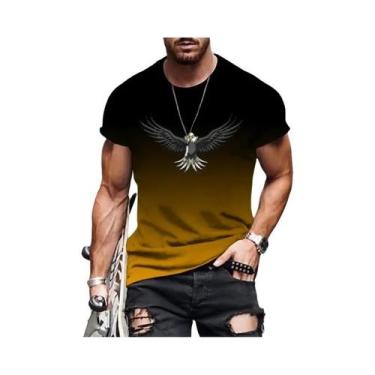 Imagem de Camiseta Masculina plus Size Com Estampa 3D De Águia Em Degradê, Secag