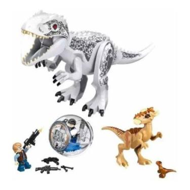 Imagem de Boneco Blocos Montar Dinossauro Kit T Rex Branco Jurássico