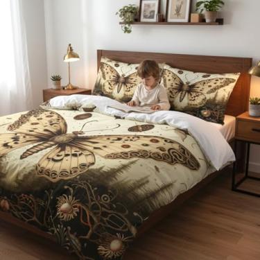 Imagem de CCoutueChen Conjunto de edredom de mariposa boho, tamanho casal, preto, gótico, 3 peças, decoração de quarto de Halloween com 2 fronhas/79 x 90