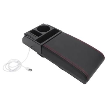 Imagem de Sonew Extensor de Caixa de Apoio de Braço para Carro, Comprimento Ajustável Com Suporte para Copo de Porta de Carregamento USB, Capa de Caixa de Apoio de Braço de Console Central de (Linha Vermelha)